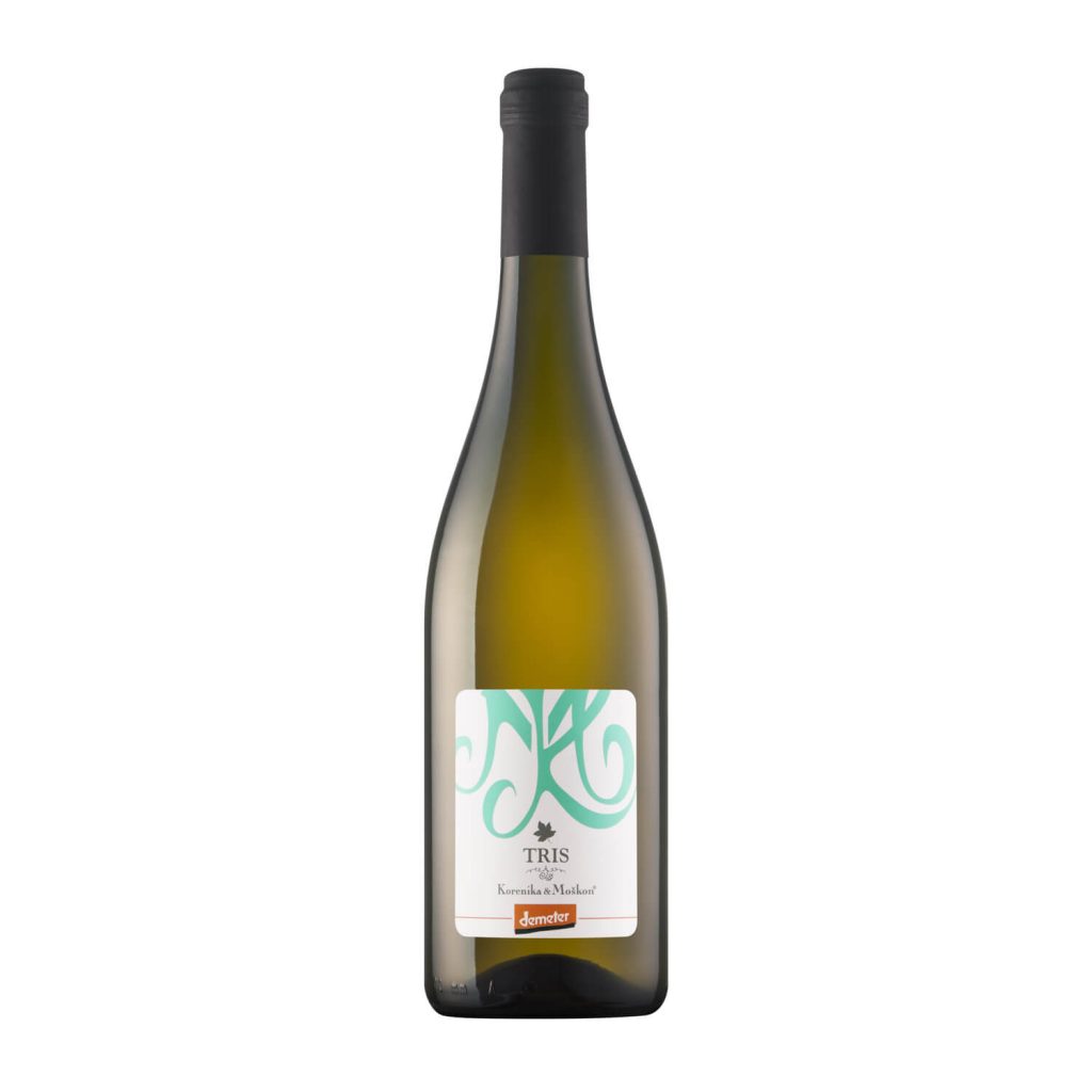 Vino Tris, belo vino, letnik 2018. Sveže vino. Kombinacija treh vin.
